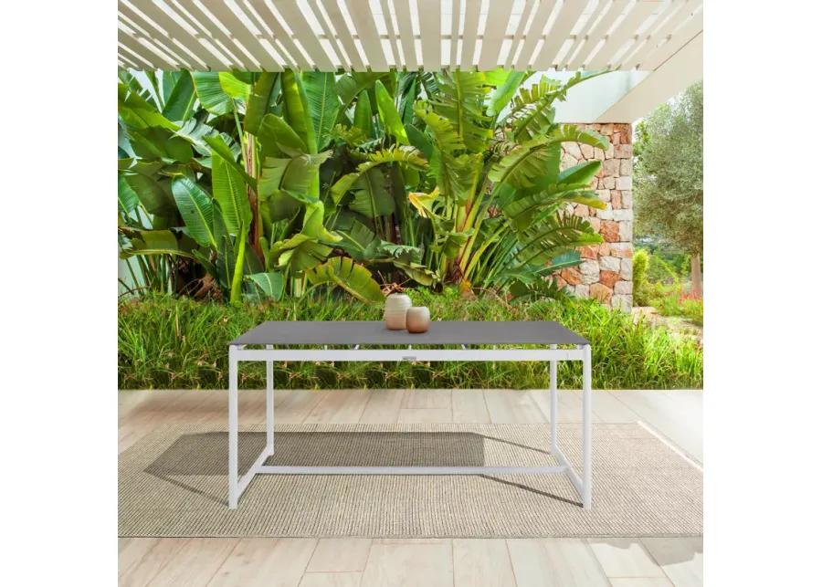 Royal White Aluminum and Teak Outdoor Dining Table with Stone Top