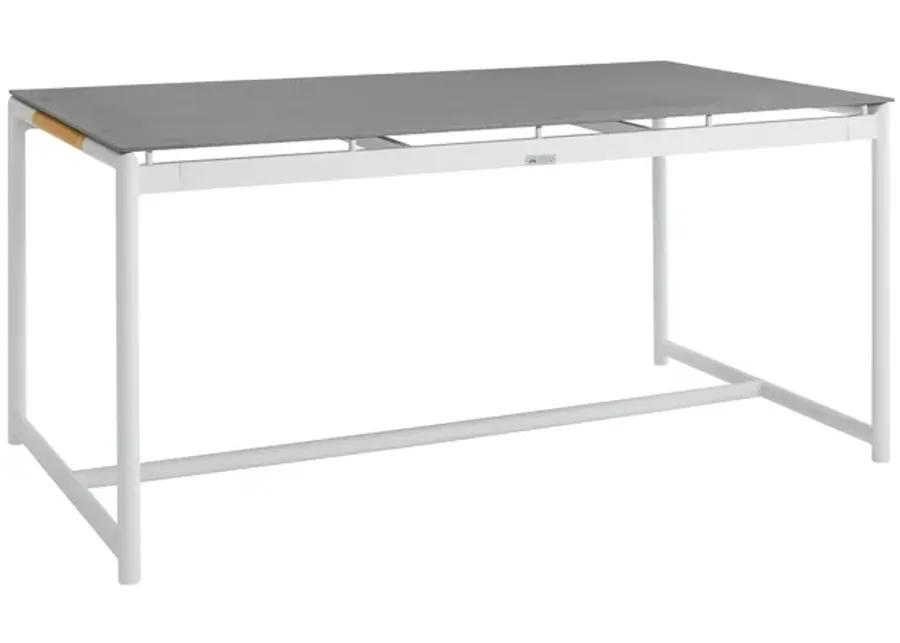 Royal White Aluminum and Teak Outdoor Dining Table with Stone Top