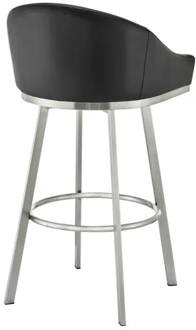 Eleanor 30" Swivel Bar Stool in Brushed Stainless Steel with Black Faux Leather