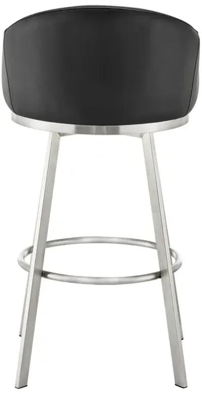 Eleanor 30" Swivel Bar Stool in Brushed Stainless Steel with Black Faux Leather