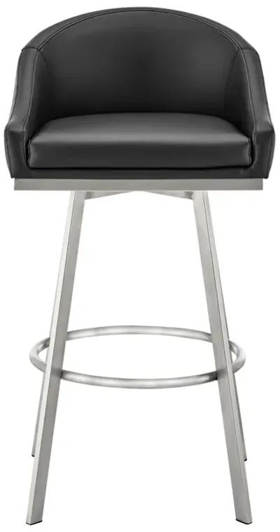 Eleanor 30" Swivel Bar Stool in Brushed Stainless Steel with Black Faux Leather