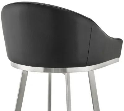 Eleanor 30" Swivel Bar Stool in Brushed Stainless Steel with Black Faux Leather