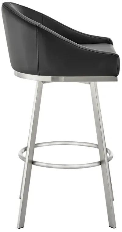 Eleanor 30" Swivel Bar Stool in Brushed Stainless Steel with Black Faux Leather