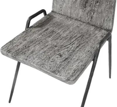 forged leg dining chair, chamcha wood, gray stone finish, metal