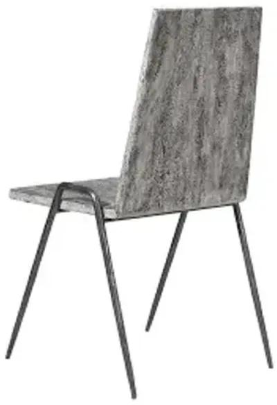 forged leg dining chair, chamcha wood, gray stone finish, metal