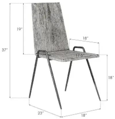 forged leg dining chair, chamcha wood, gray stone finish, metal