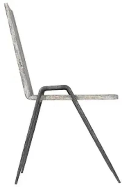 forged leg dining chair, chamcha wood, gray stone finish, metal