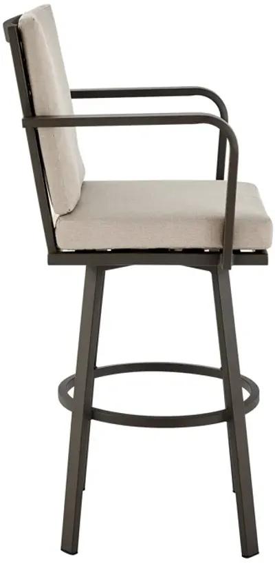 Don 26" Outdoor Patio Swivel Counter Stool in Brown Aluminum with Cushions