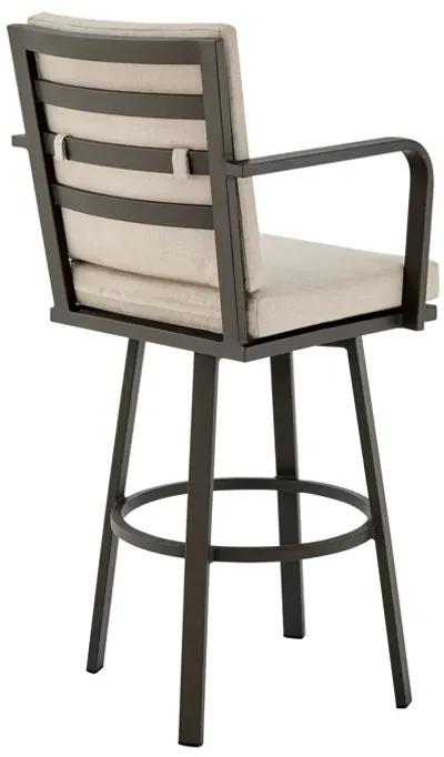 Don 26" Outdoor Patio Swivel Counter Stool in Brown Aluminum with Cushions