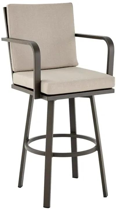 Don 26" Outdoor Patio Swivel Counter Stool in Brown Aluminum with Cushions