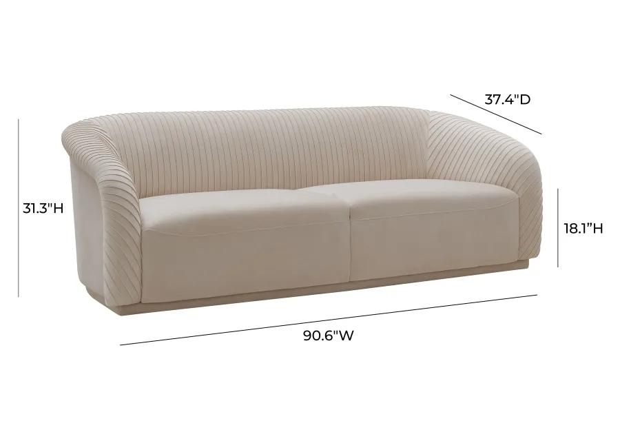 Yara Pleated Beige Velvet Sofa