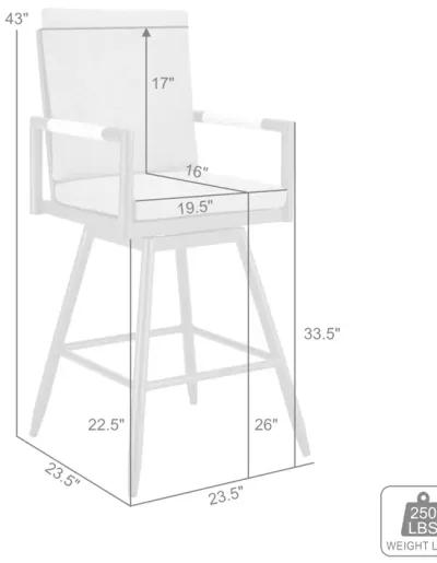 Crown Outdoor Patio Swivel Counter Stool in Aluminum with Tan Rope and Dark Gray Cushions