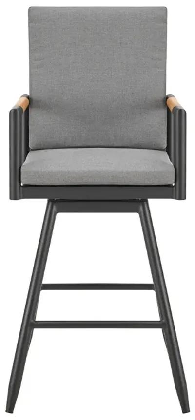 Crown Outdoor Patio Swivel Counter Stool in Aluminum with Tan Rope and Dark Gray Cushions