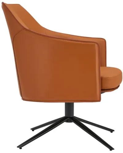 Signa Lounge Chair in Cognac Leatherette and Regenerated Leather with Black Steel Base