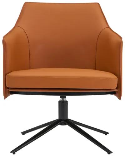 Signa Lounge Chair in Cognac Leatherette and Regenerated Leather with Black Steel Base