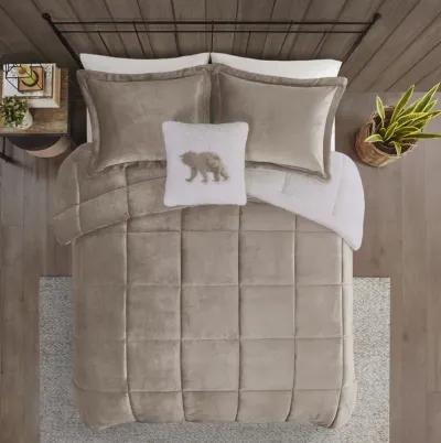 Woolrich Alton Taupe/Ivory Plush to Sherpa Down Alternative Comforter Set