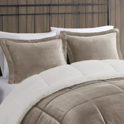 Woolrich Alton Taupe/Ivory Plush to Sherpa Down Alternative Comforter Set