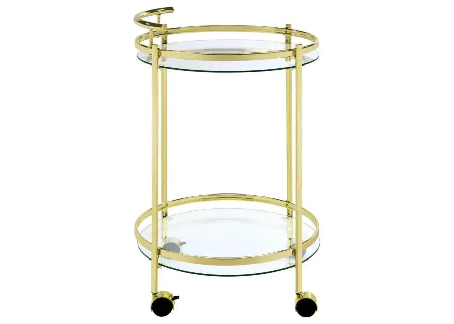 Chrissy 2-tier Round Glass Bar Cart Brass