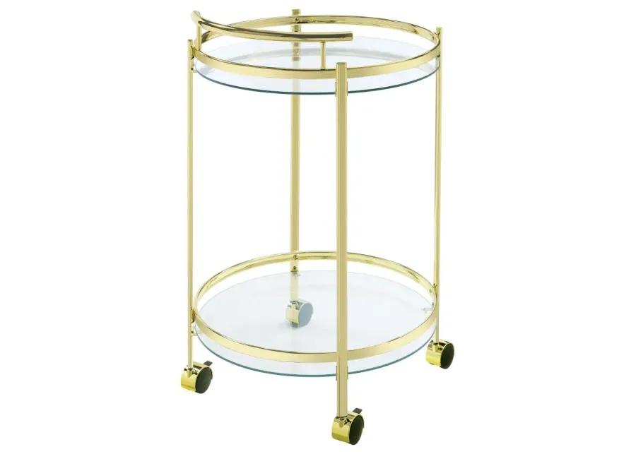 Chrissy 2-tier Round Glass Bar Cart Brass