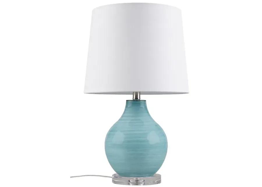 Blue Aqua Swirl Blown Glass Table Lamp