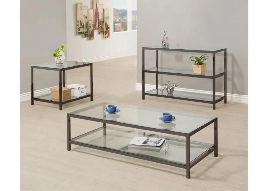 Trini Coffee Table with Glass Shelf Black Nickel