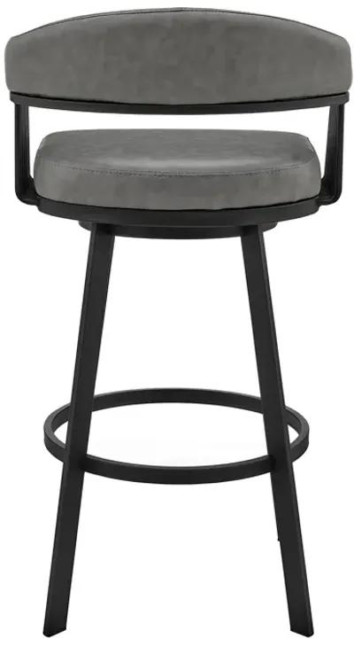 Bronson 25" Counter Height Swivel Bar Stool in Black Finish and Gray Faux Leather