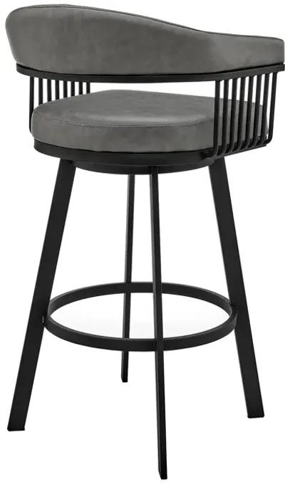 Bronson 25" Counter Height Swivel Bar Stool in Black Finish and Gray Faux Leather