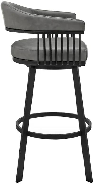 Bronson 25" Counter Height Swivel Bar Stool in Black Finish and Gray Faux Leather