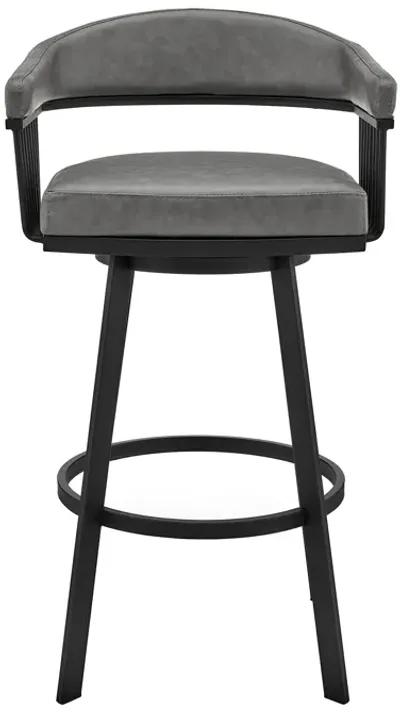 Bronson 25" Counter Height Swivel Bar Stool in Black Finish and Gray Faux Leather