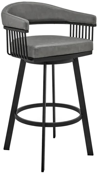 Bronson 25" Counter Height Swivel Bar Stool in Black Finish and Gray Faux Leather