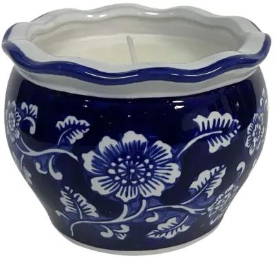 4", 7oz Round Chinoiserie Candle , Blue/white