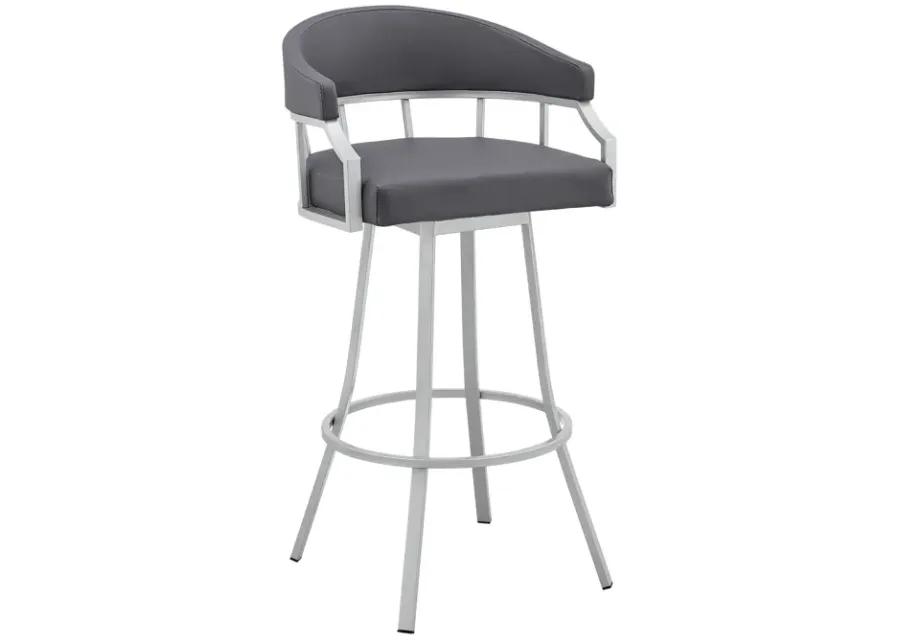 Palmdale 30" Swivel Slate Grey Faux Leather and Silver Metal Bar Stool