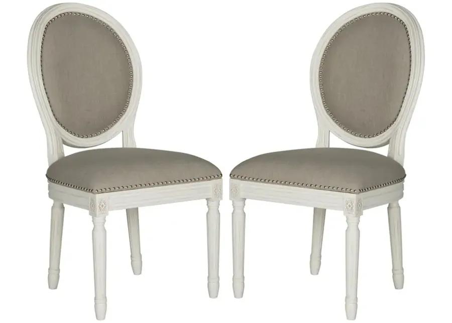 HOLLOWAY 19''H FRENCH BRASSERIE LINEN OVAL SIDE CHAIR - SILVER NAIL HEADS - Set of 2