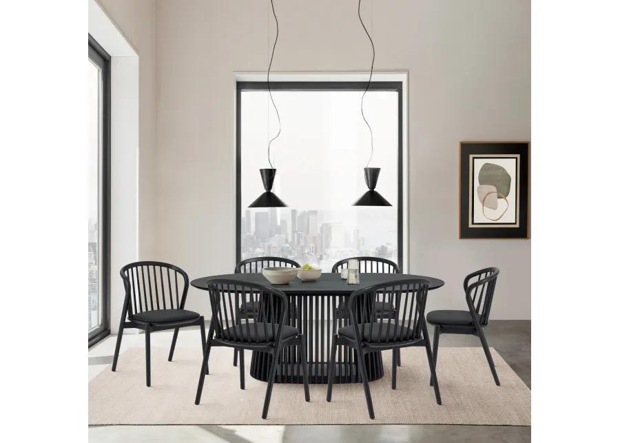 Pasadena Echo 7 Piece Oval Dining Set in Black Oak Finish with Black Faux Leather