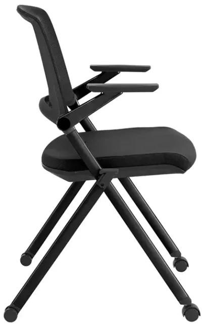 Reino Stacking Visitor Chair with Black Seat Fabric and Black Mesh Back with Matte Black Frame - Set of 2