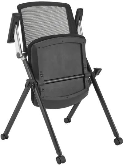 Reino Stacking Visitor Chair with Black Seat Fabric and Black Mesh Back with Matte Black Frame - Set of 2