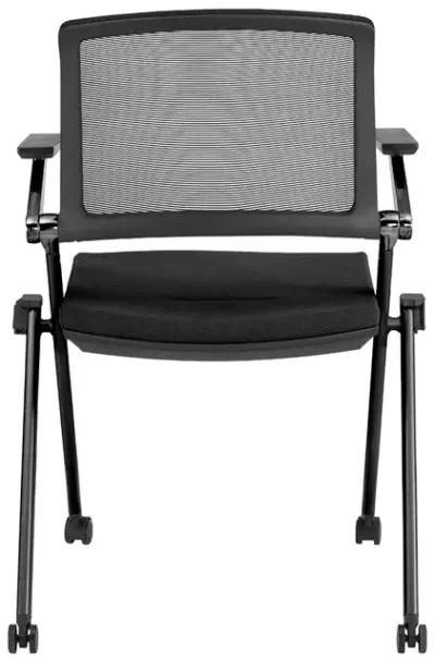 Reino Stacking Visitor Chair with Black Seat Fabric and Black Mesh Back with Matte Black Frame - Set of 2