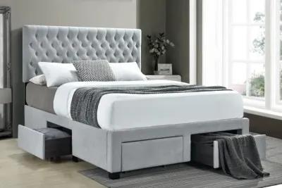 Soledad Queen 4-drawer Button Tufted Storage Bed Light Grey