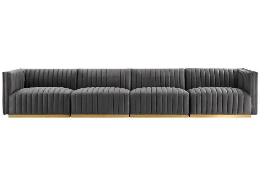 Conjure Channel Tufted Performance Velvet 4-Piece Sofa