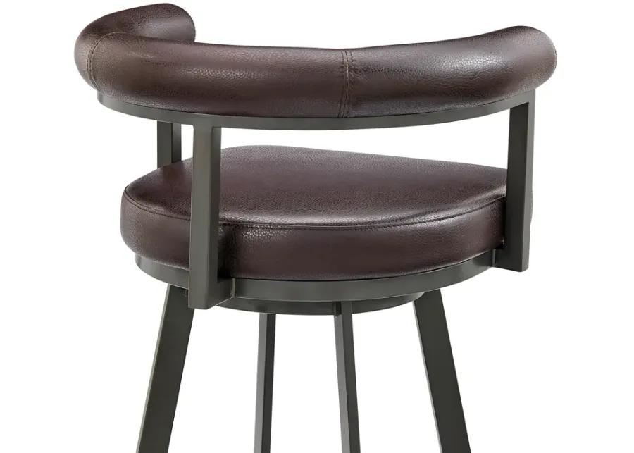 Nolagam Swivel Counter Stool in Brown Metal with Brown Faux Leather