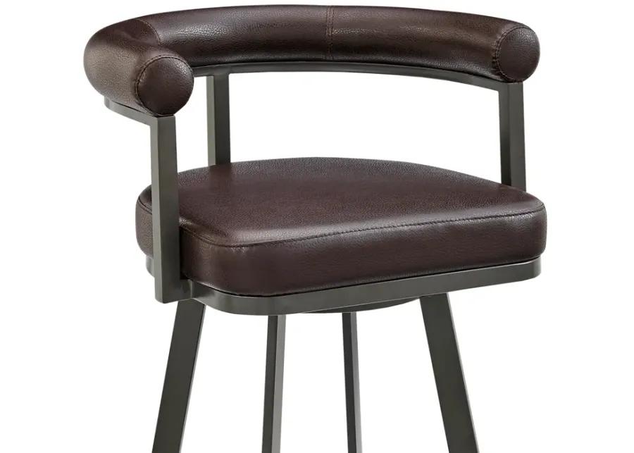 Nolagam Swivel Counter Stool in Brown Metal with Brown Faux Leather