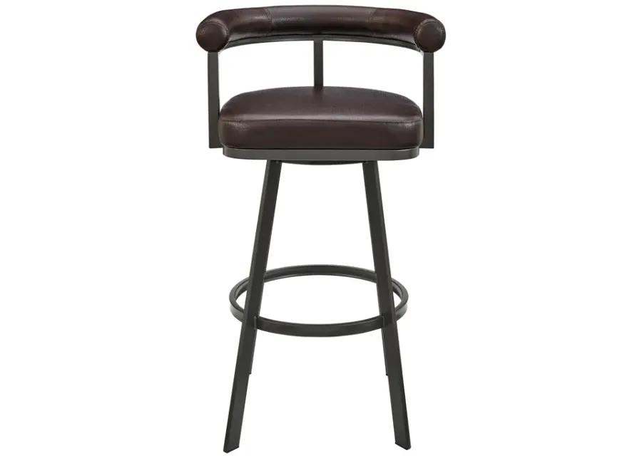 Nolagam Swivel Counter Stool in Brown Metal with Brown Faux Leather