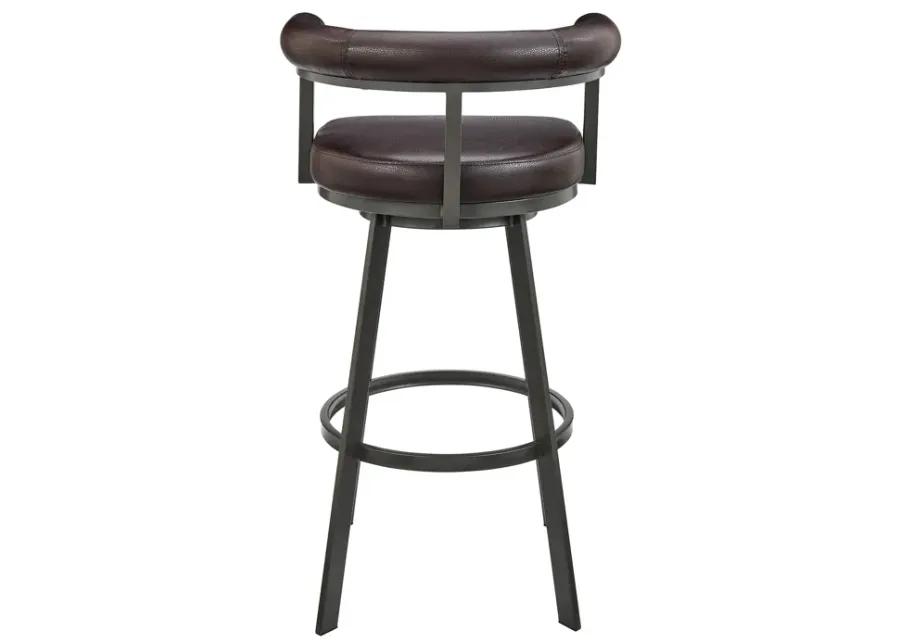 Nolagam Swivel Counter Stool in Brown Metal with Brown Faux Leather