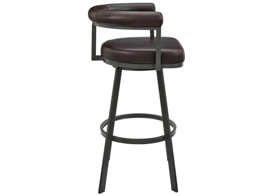 Nolagam Swivel Counter Stool in Brown Metal with Brown Faux Leather