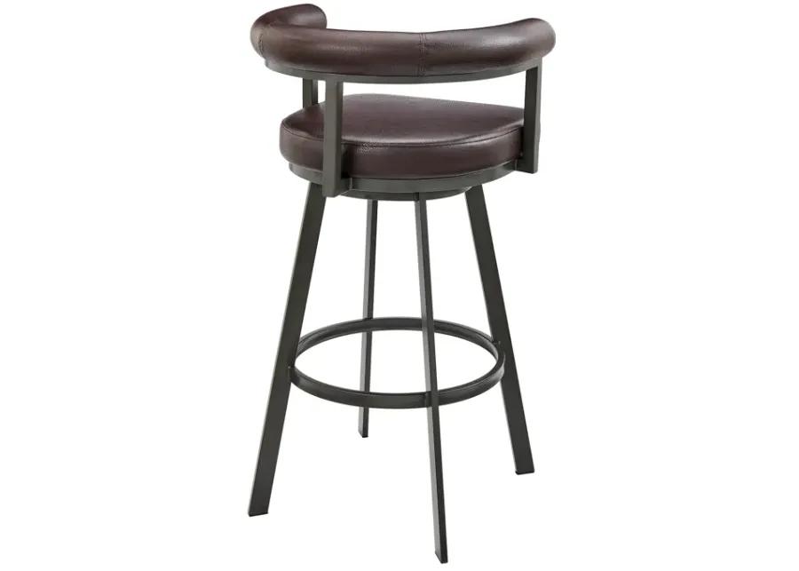 Nolagam Swivel Counter Stool in Brown Metal with Brown Faux Leather