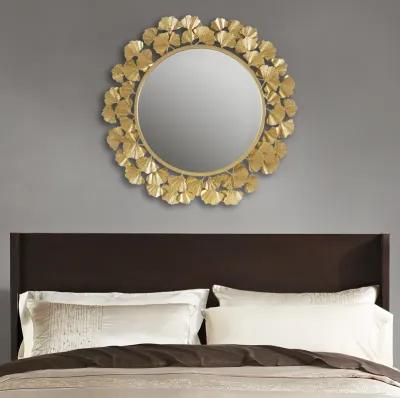 Martha Stewart Eden Gold Gold Gingko Leaf Round Wall Mirror 30.5"