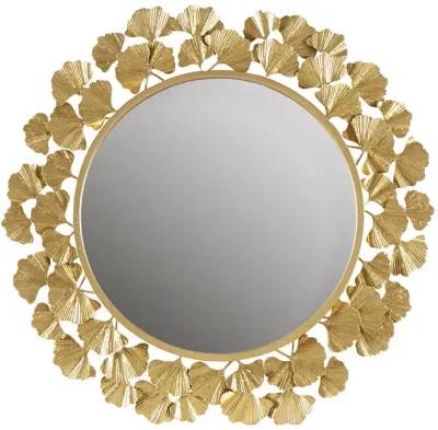 Martha Stewart Eden Gold Gold Gingko Leaf Round Wall Mirror 30.5"