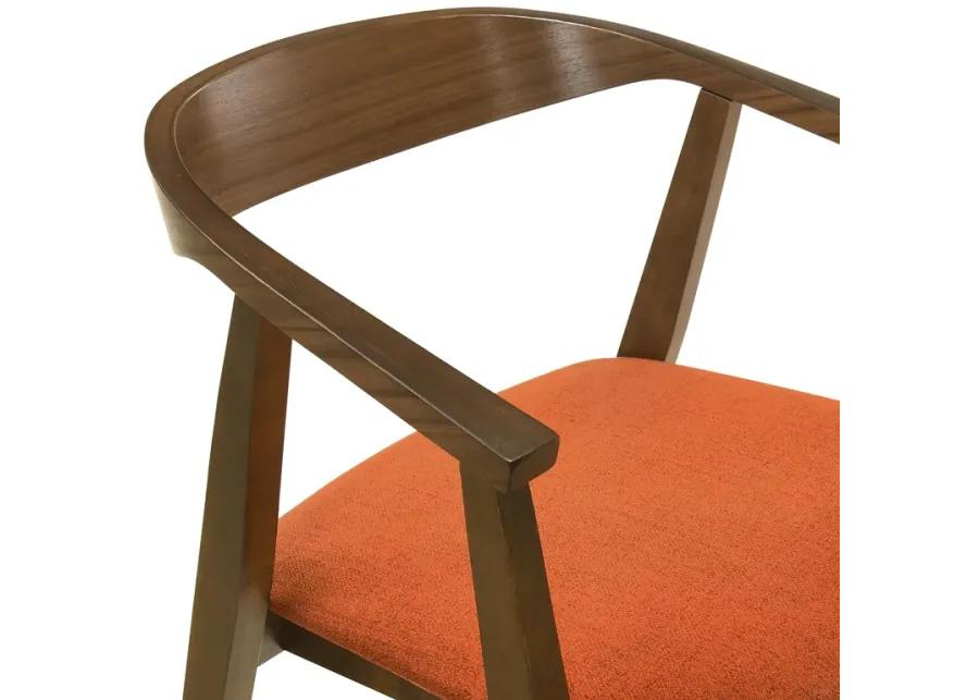 Santana Wood Dining Chair in Walnut Finish with Orange Fabric - Set of 2