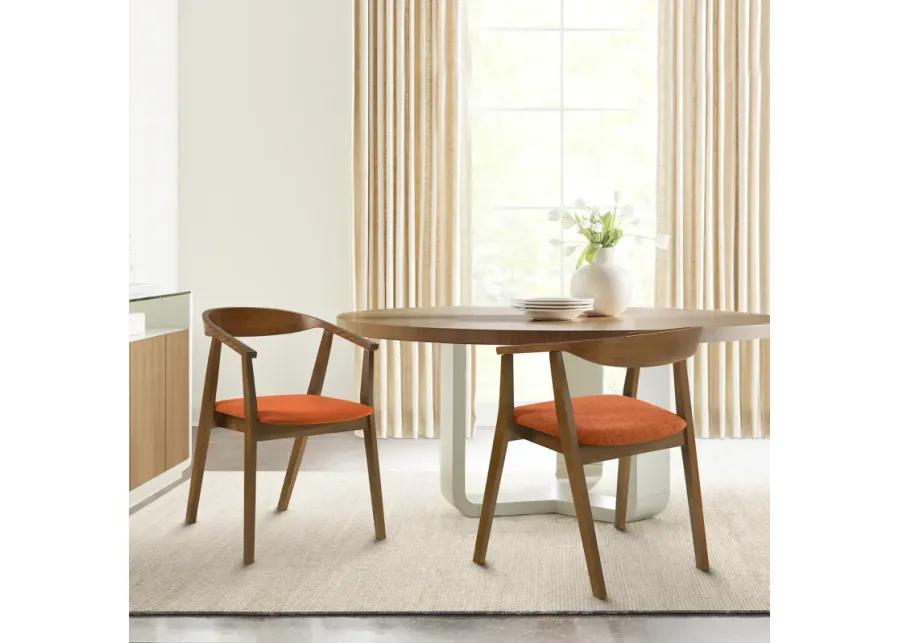 Santana Wood Dining Chair in Walnut Finish with Orange Fabric - Set of 2