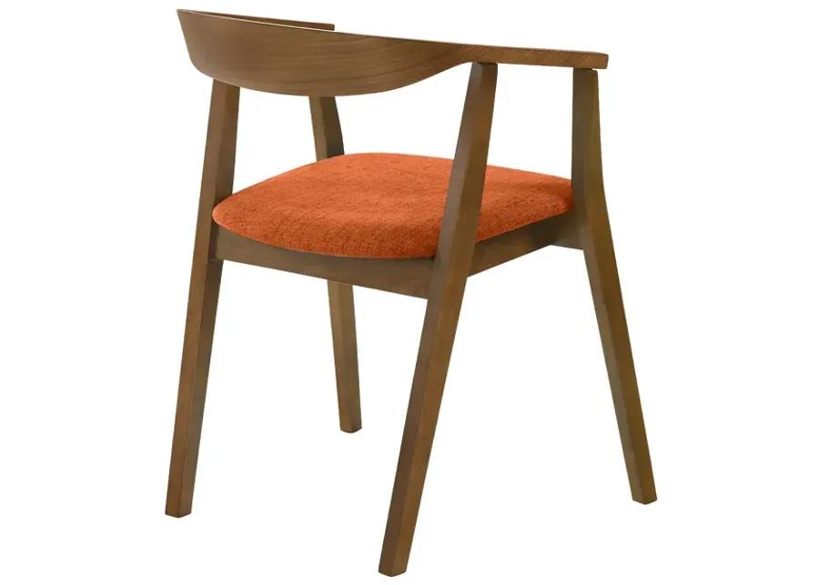 Santana Wood Dining Chair in Walnut Finish with Orange Fabric - Set of 2